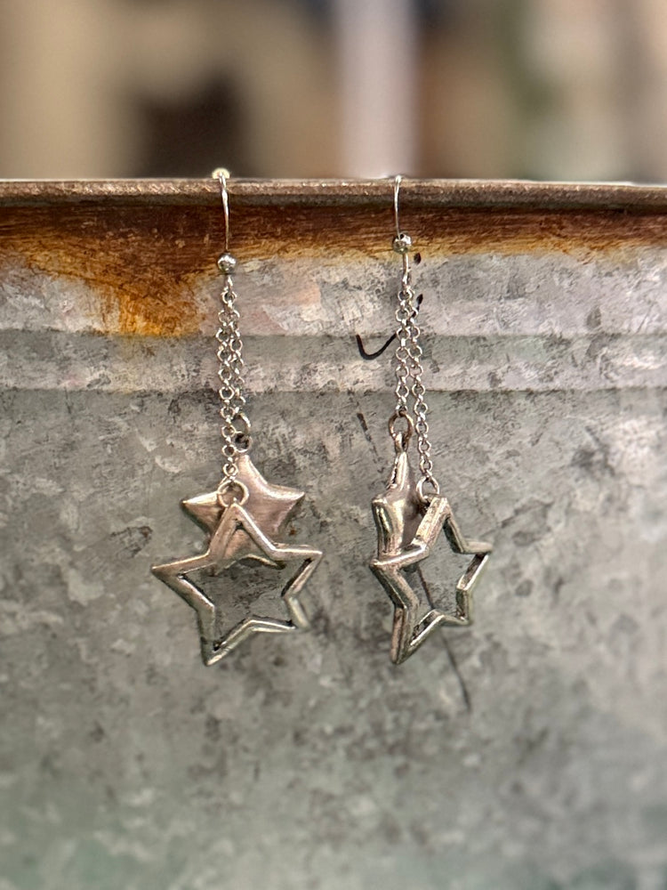 BRUSHED SILVER STAR EARRINGS