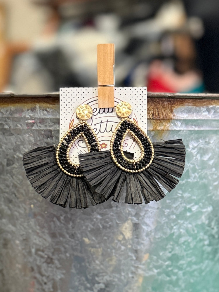 TEARDROP STRAW & BEAD EARRINGS