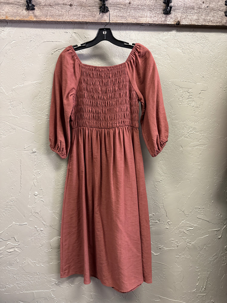 POLAGRAM SMOCKED MIDI DRESS