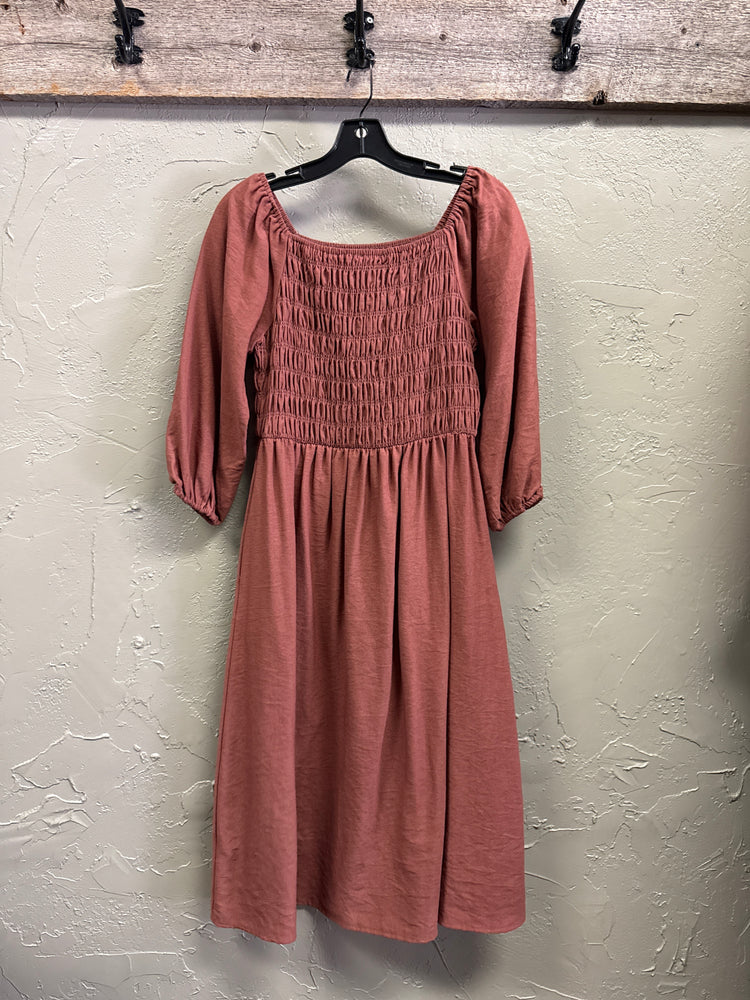 POLAGRAM SMOCKED MIDI DRESS