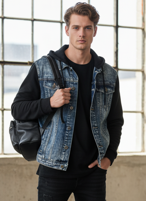 CARBON HOODED JEAN JACKET (org$128)