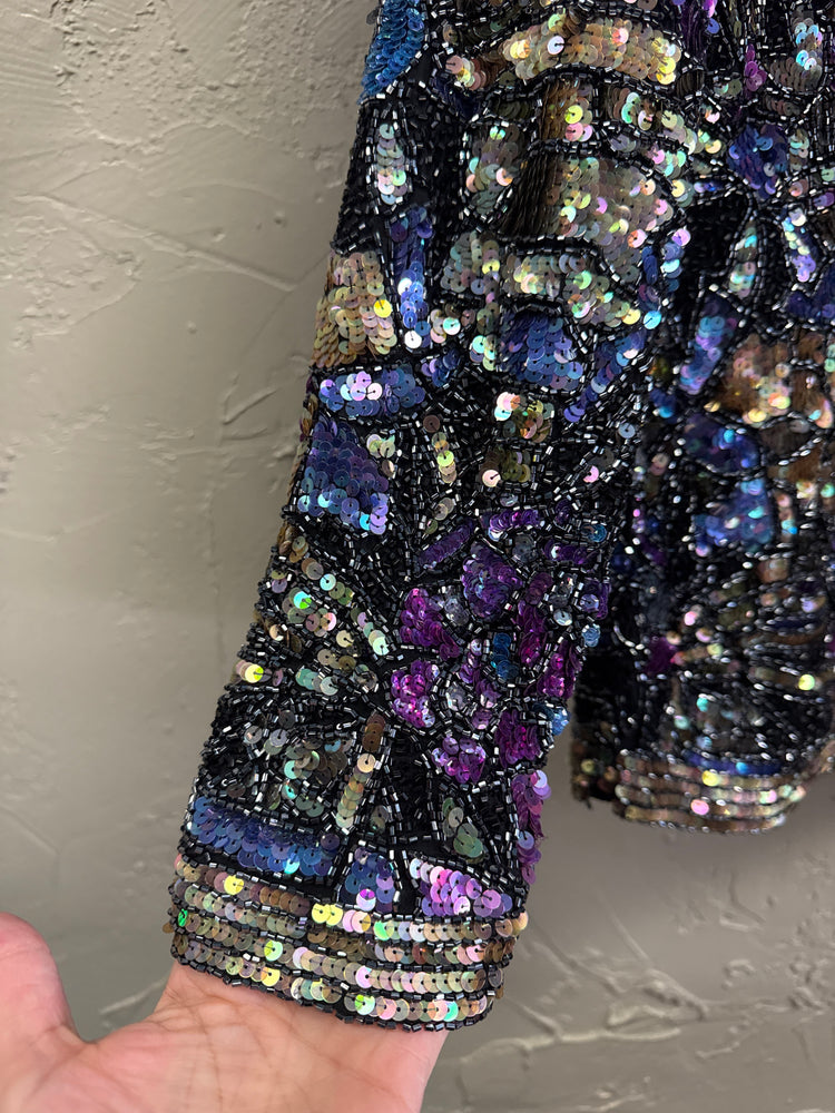 VTG OLEG CASSINI BEADED SILK TOP