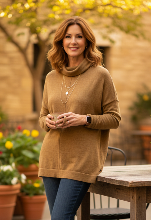 *EF Boxy T-Neck Sweater (org$228)