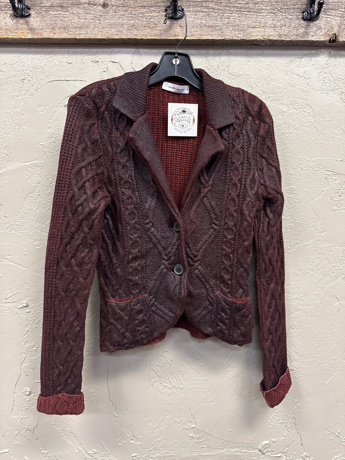 Rene Lezard Coated Wool Cardigan (org$450)
