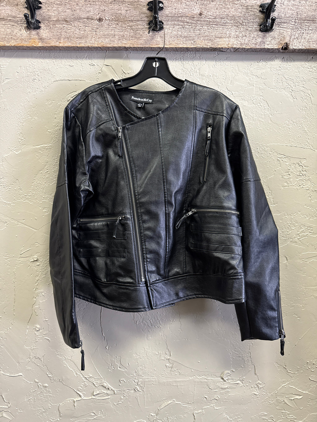 NWOT PAMELA McCOY VEGAN LEATHER MOTO