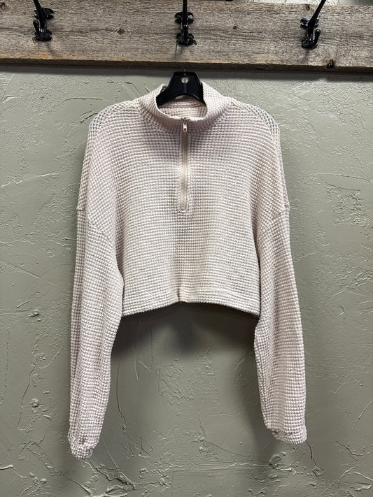 CROPPED WAFFLE-KNIT PULLOVER