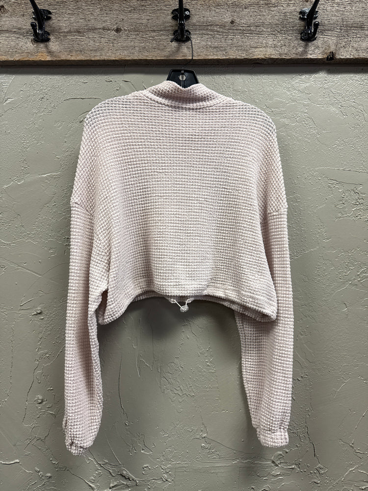 CROPPED WAFFLE-KNIT PULLOVER