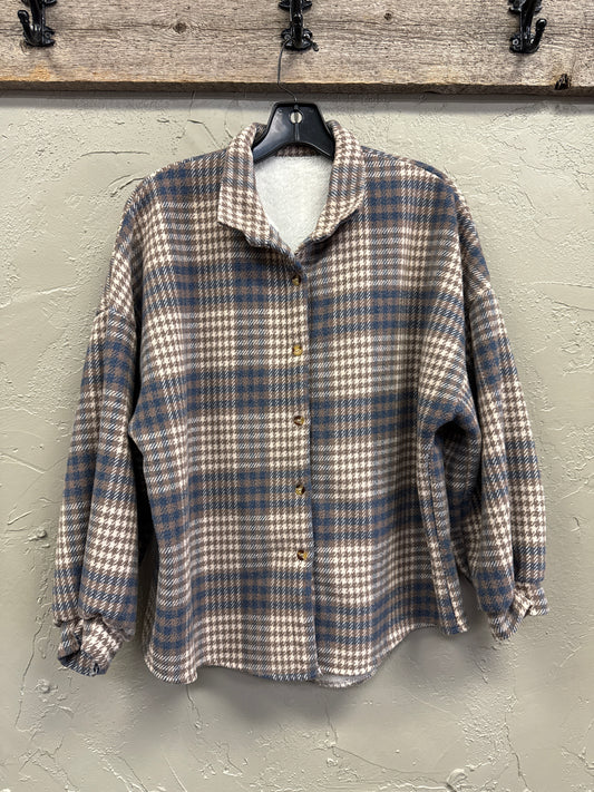 FUZZY LINED PLAID SHACKET