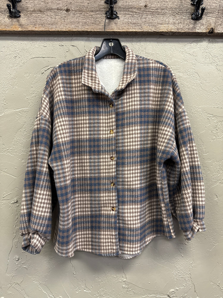 FUZZY LINED PLAID SHACKET