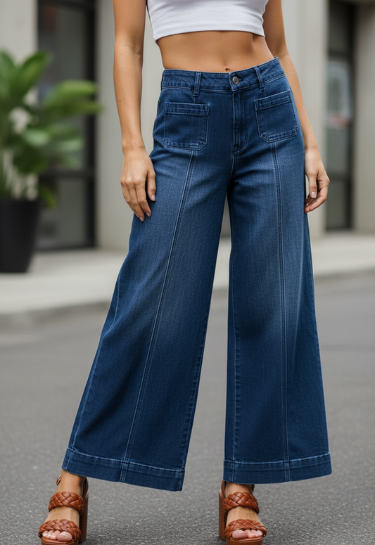 INDIGO THREAD WIDE LEG JEAN
