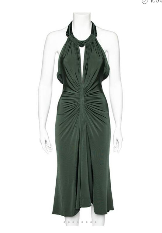 JUST CAVALLI RUCHED HALTER MIDI DRESS (org$344)