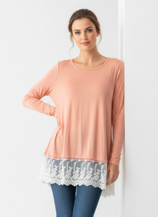 NWT VANILLA BAY LACE HEM TOP (org$38)