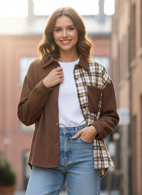 *COLORBLOCK CORDUROY SHACKET