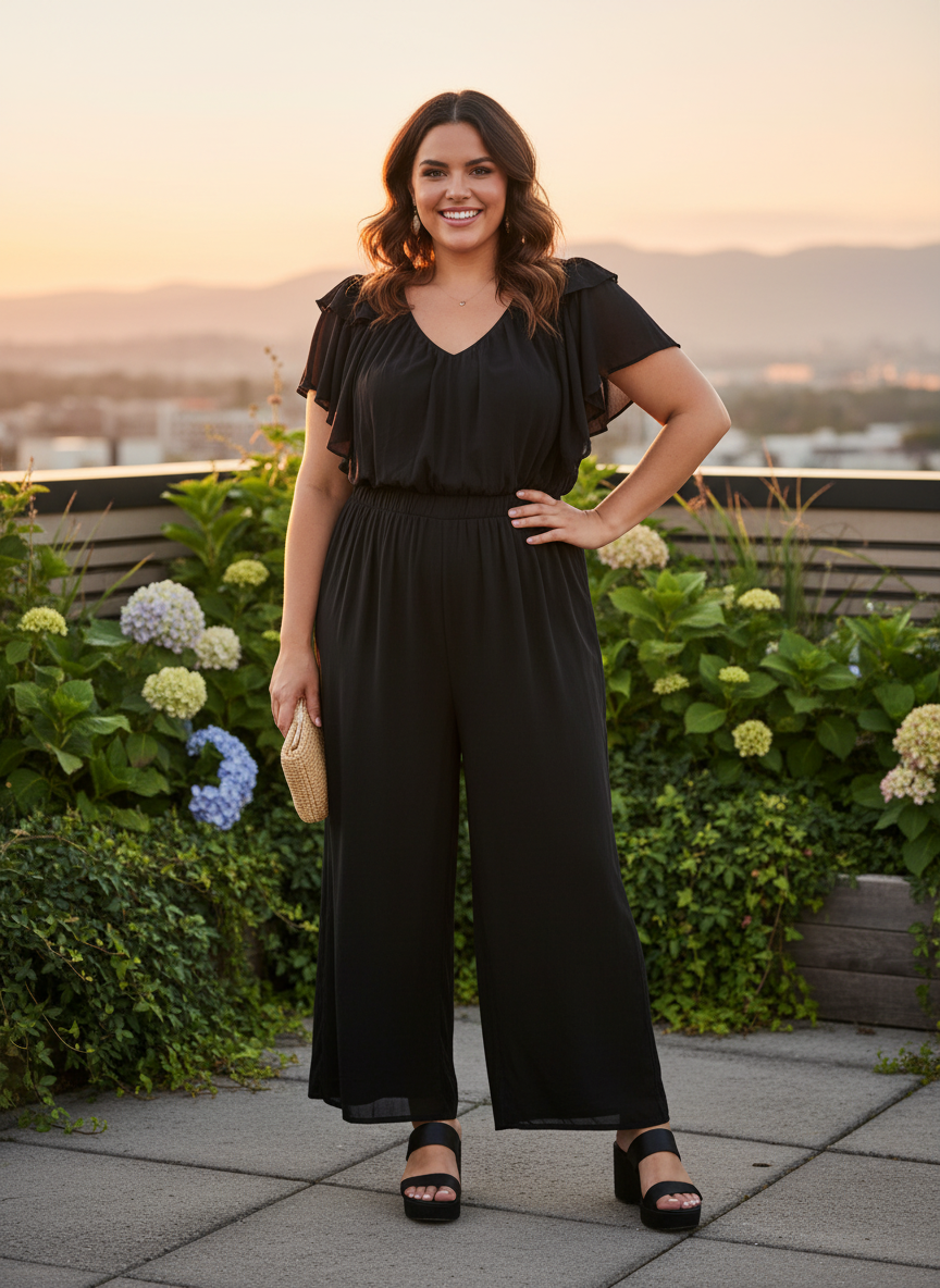 NWT Andree Black Chiffon Jumpsuit