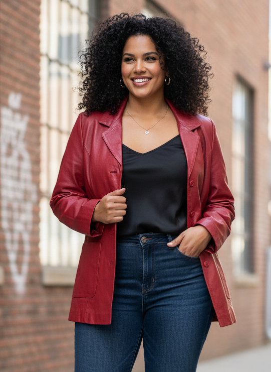 VTG 90's RED LEATHER BLAZER