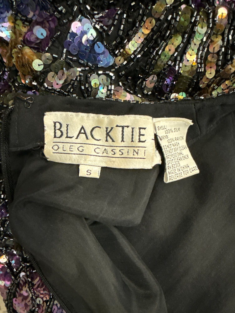 VTG OLEG CASSINI BEADED SILK TOP