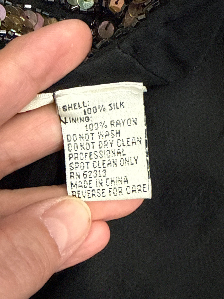 VTG OLEG CASSINI BEADED SILK TOP