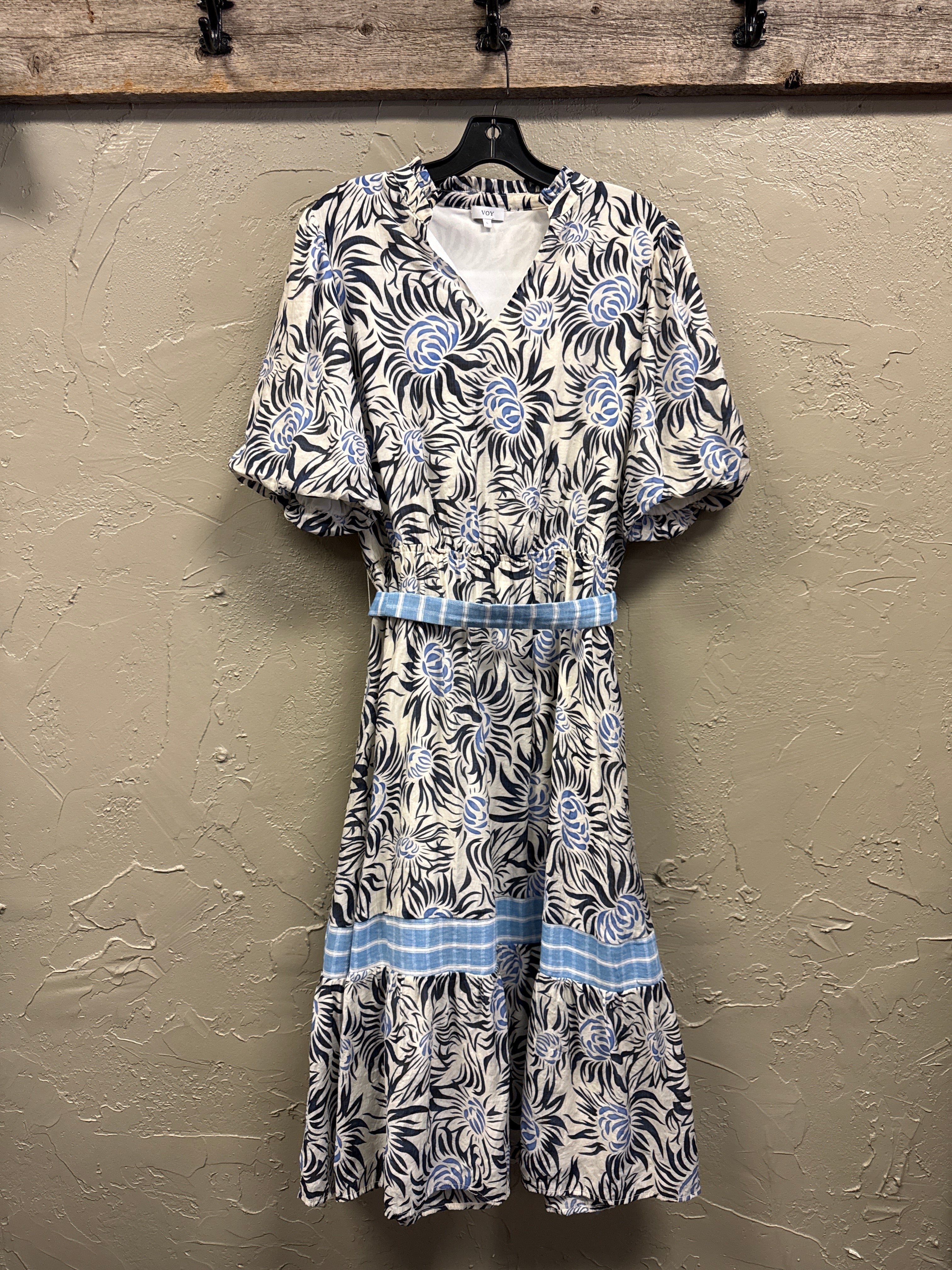 VOY FLORAL STRIPE MIDI DRESS (org$74)