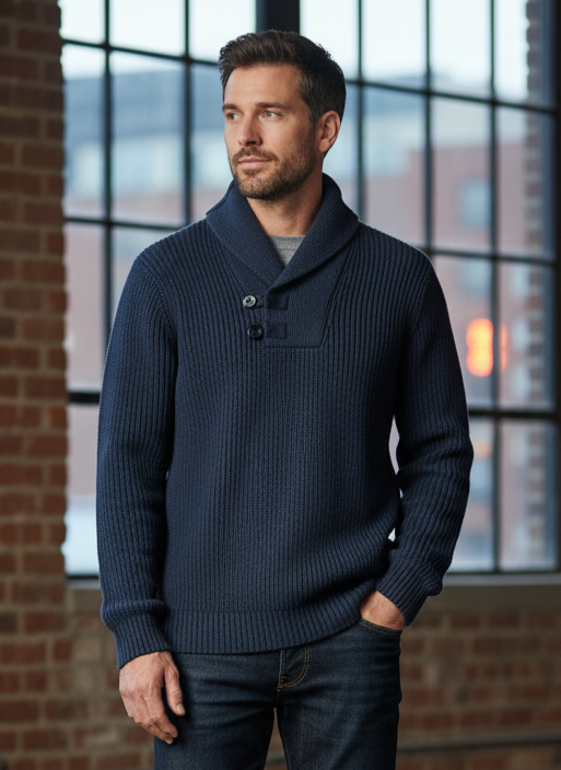 DULUTH TRADING CO SHAWL COLLAR SWEATER (org$100)