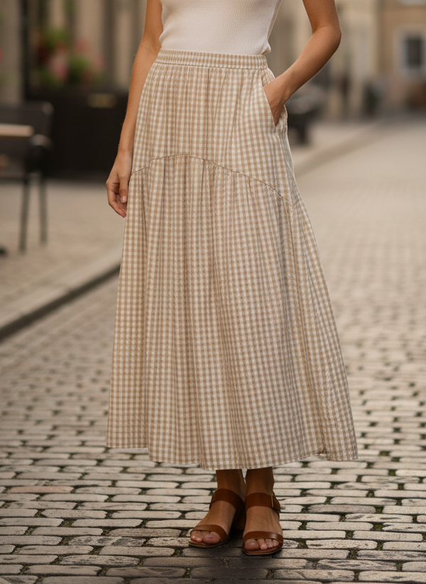 Curved Tier Gingham Skirt