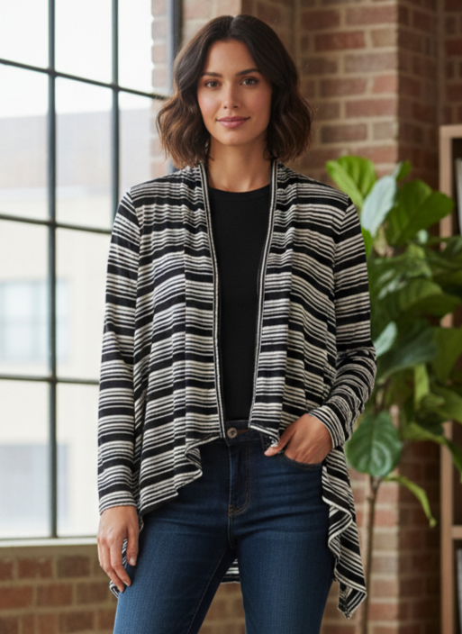 WHBM STRIPED DRAPED CARDI (org$79)