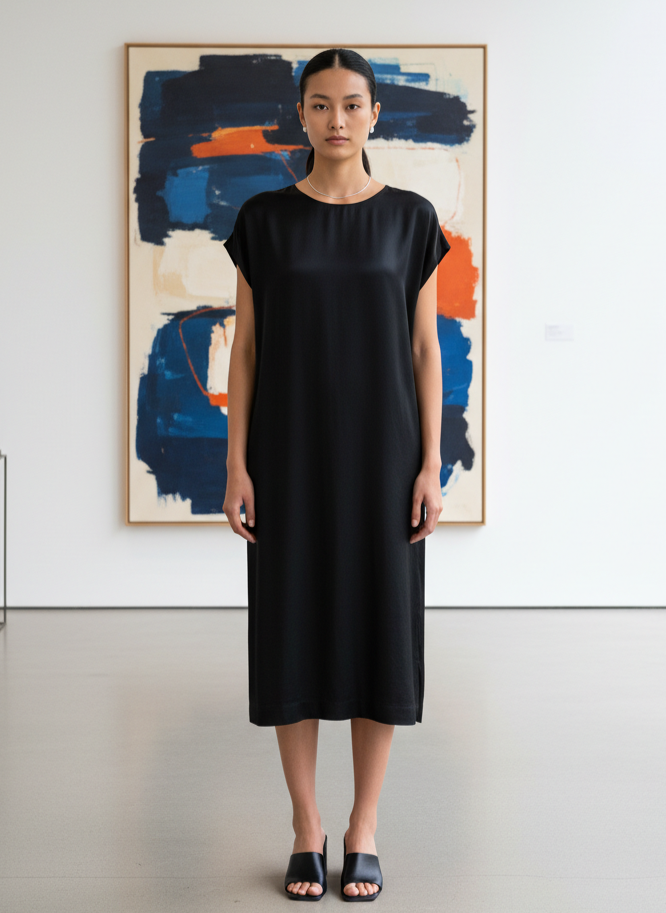 MINIMALIST BLACK MIDI DRESS