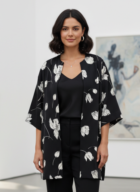 VTG ART-TO-WEAR FLORAL OPEN COAT