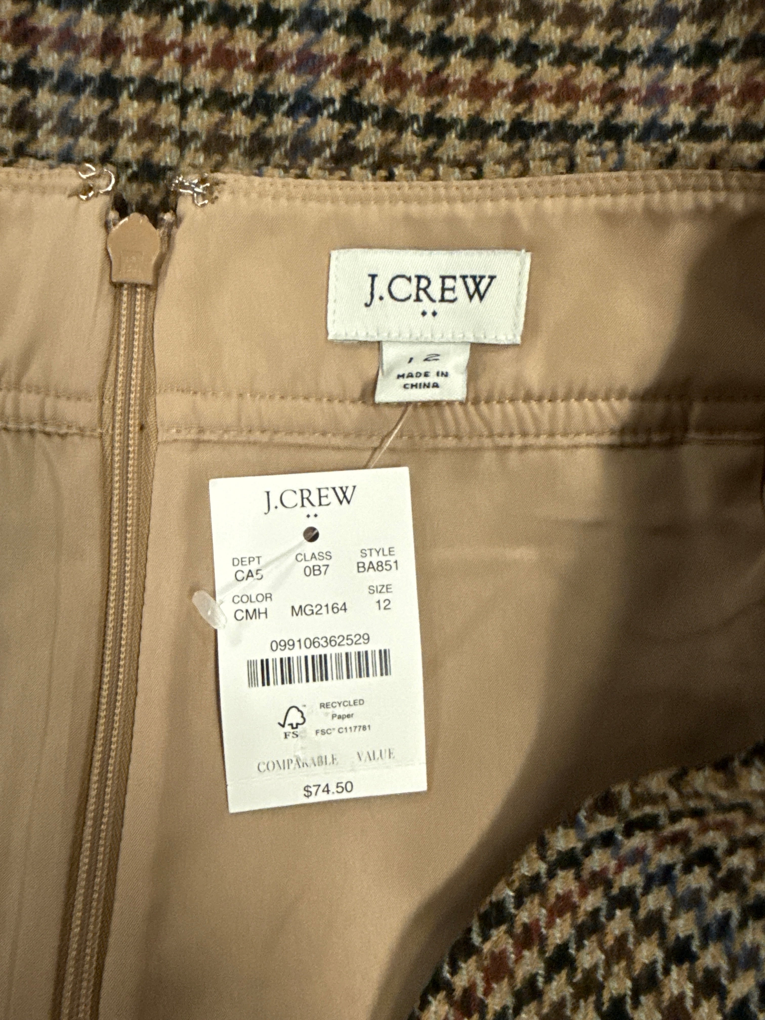 NWT J CREW HOUNDSTOOTH MINI (org$75)