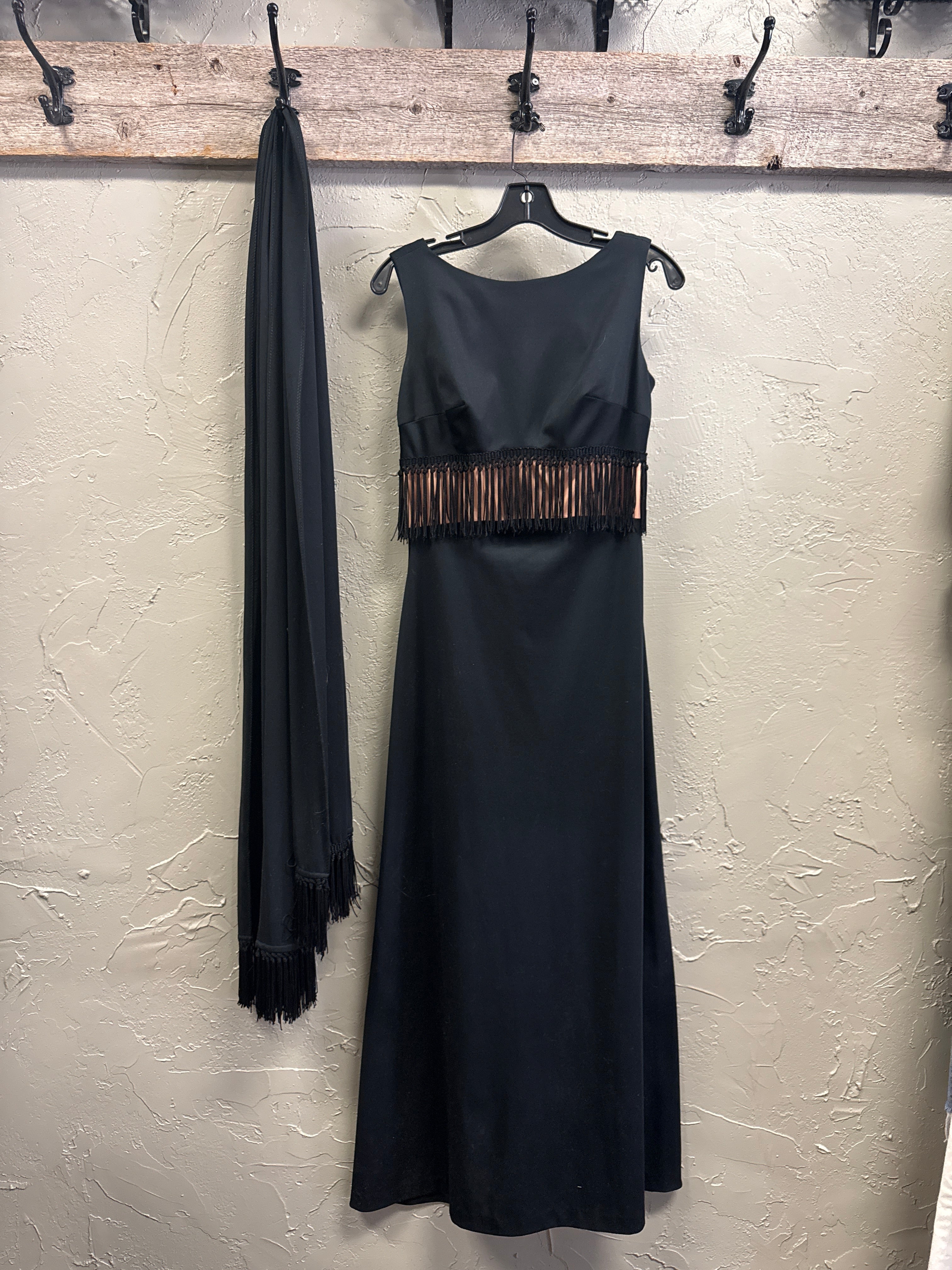 *VTG MARY-MARTIN FRINGE MAXI GOWN w/ SCARF