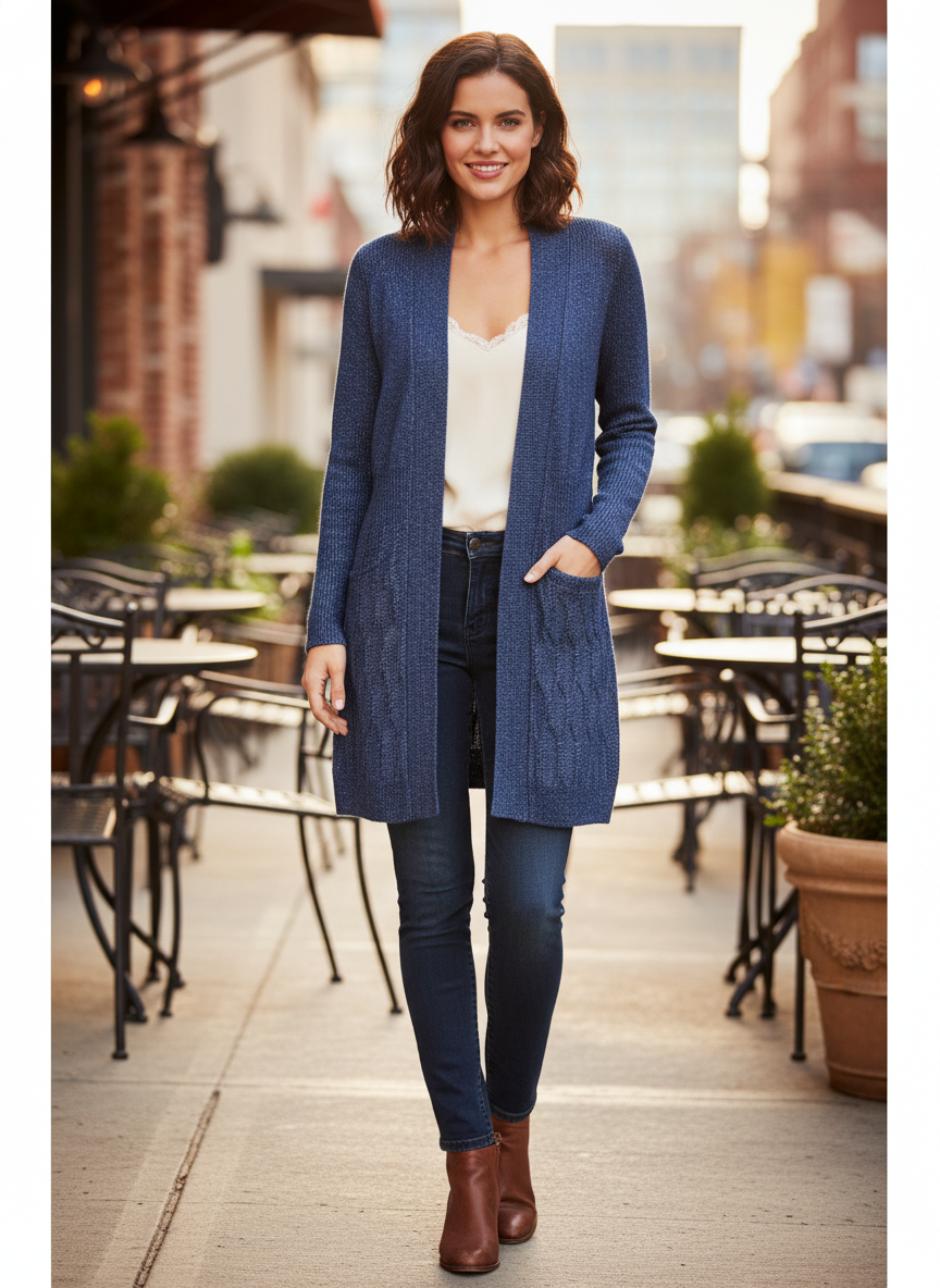 WHBM BLUE OPEN FRONT CARDI (org$120)