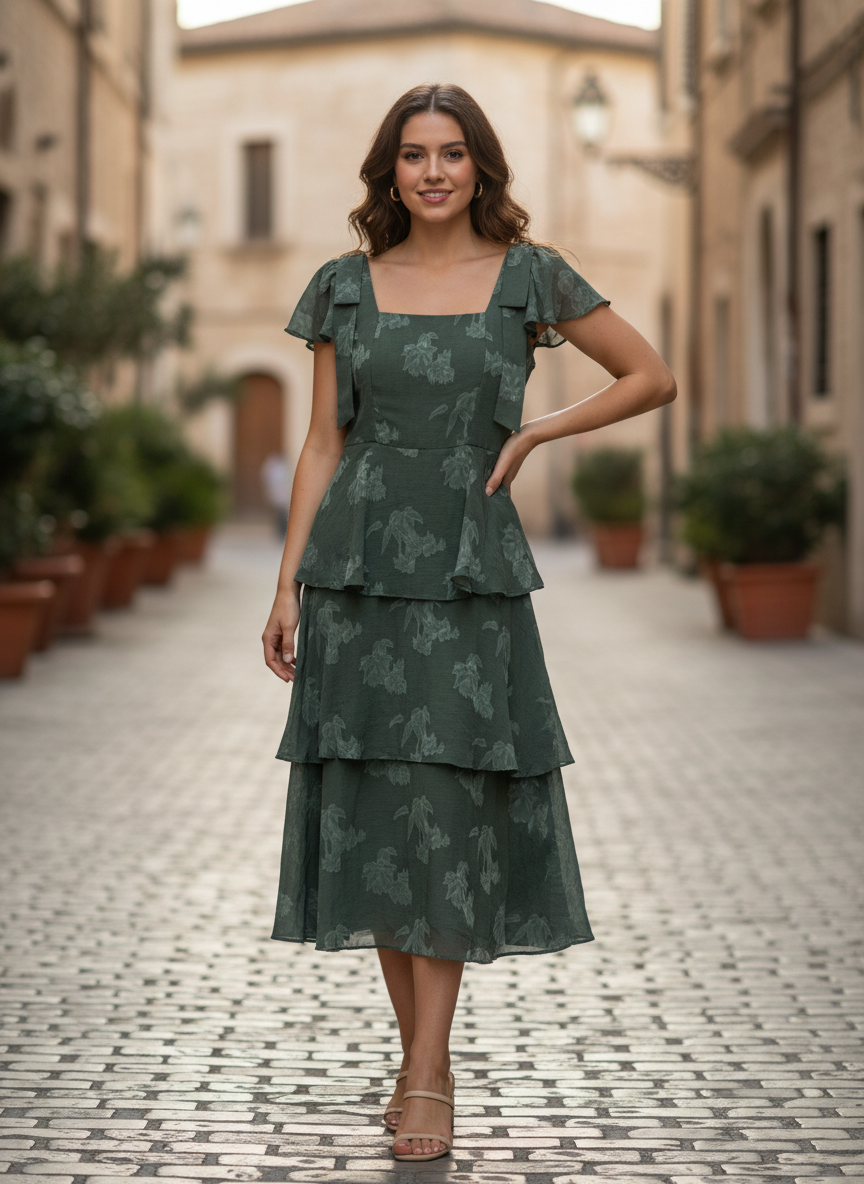 FRANCESCAS TIERED MIDI DRESS (org$78)