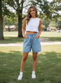 Vtg Elastic Waist Denim Shorts