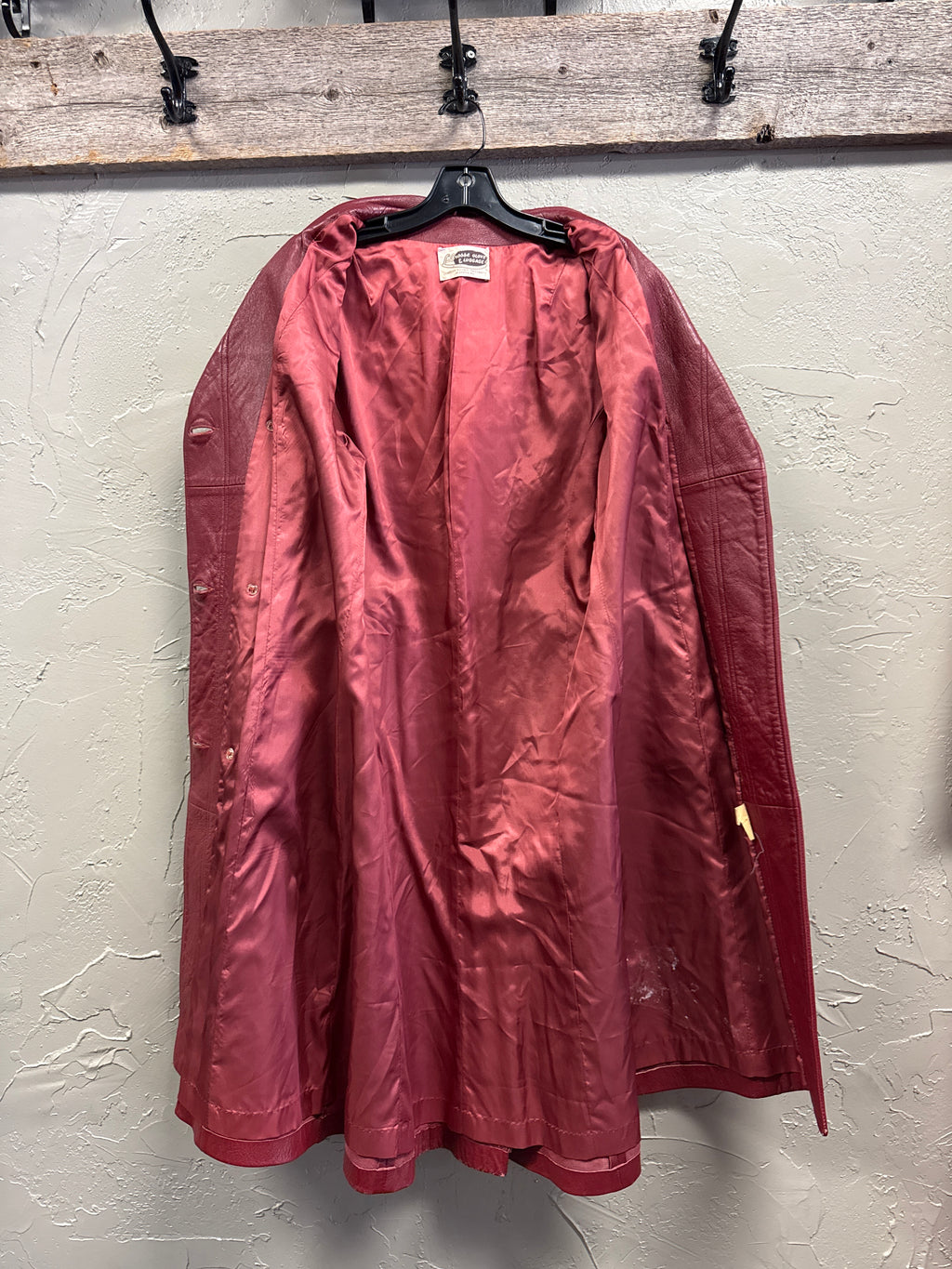 VTG 70s RED LEATHER TRENCH COAT