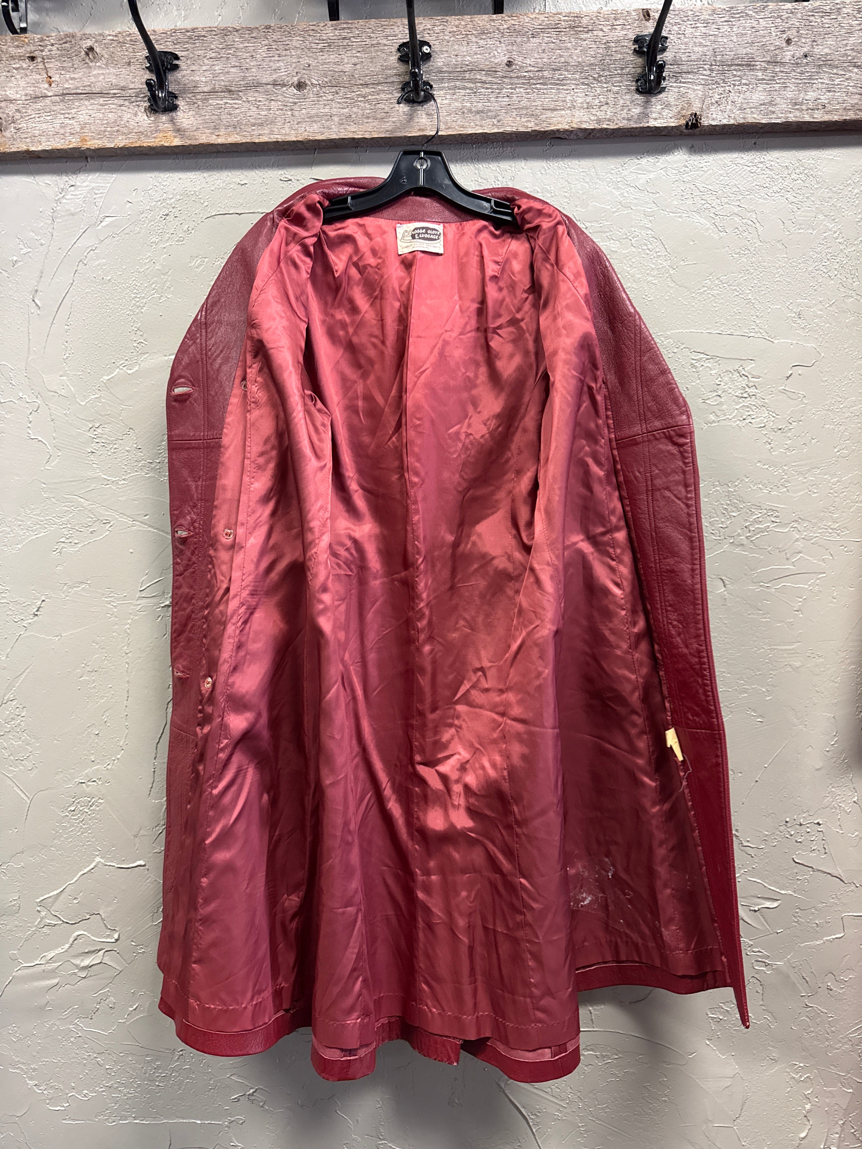 VTG 70s RED LEATHER TRENCH COAT