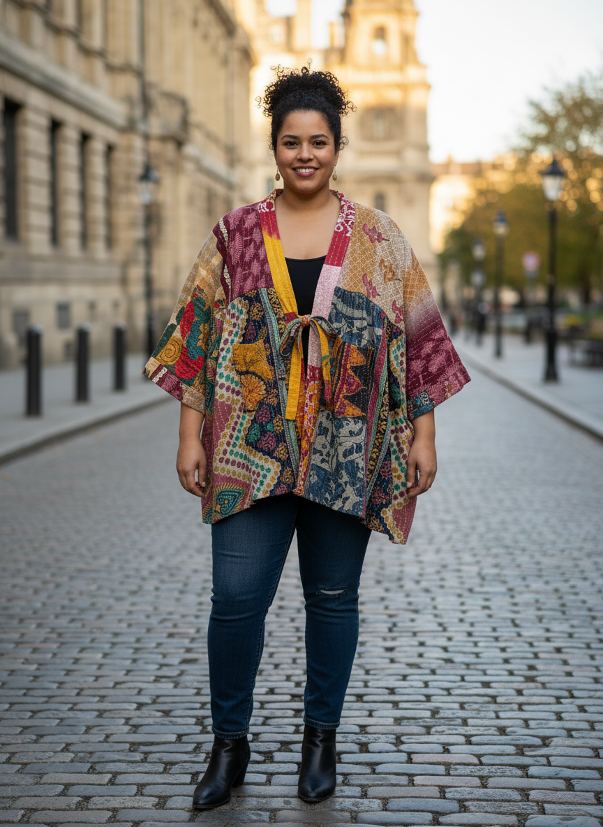 Zinnia Pearl Kantha Quilt Kimono Jacket