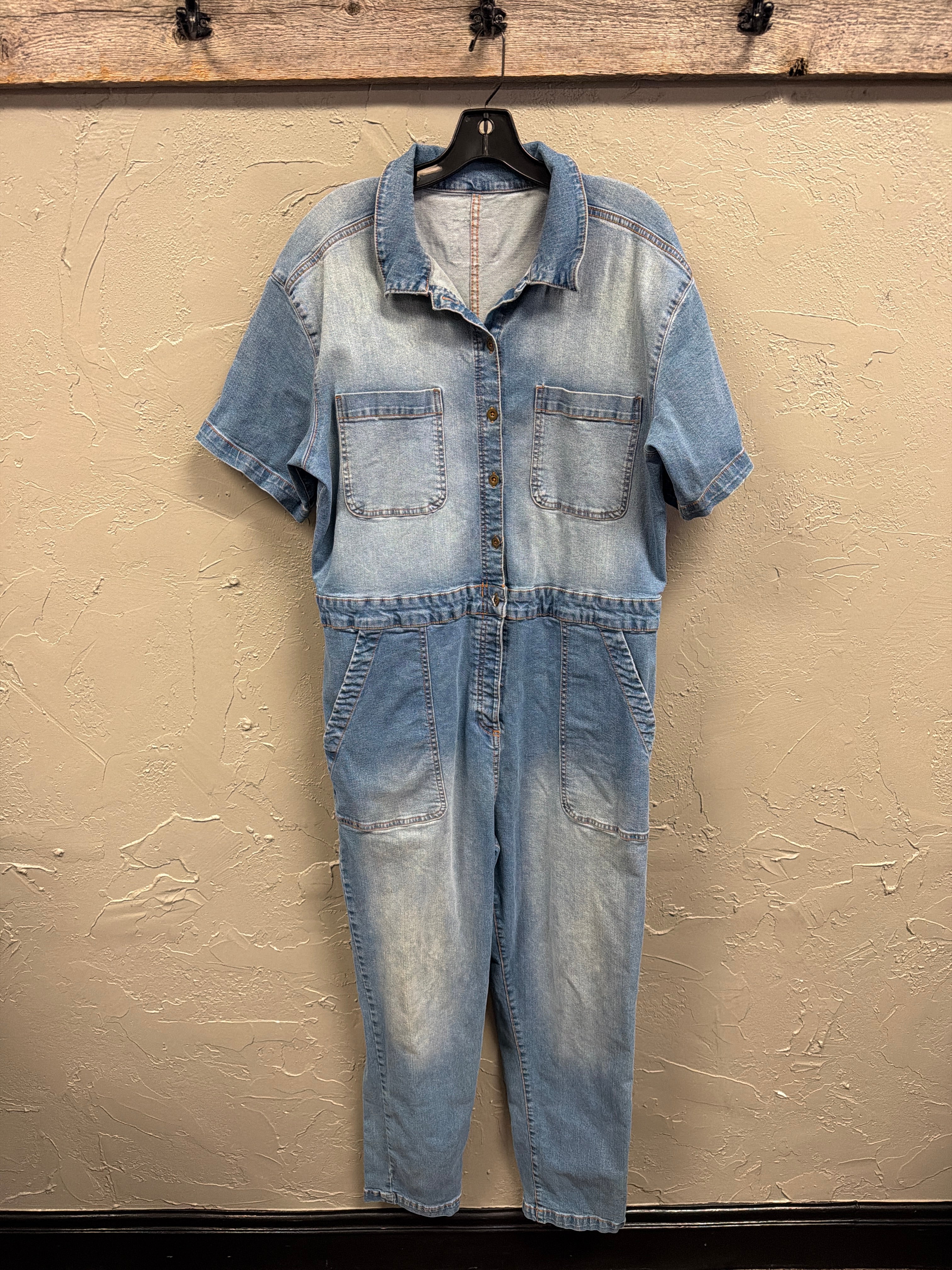Denim Short-Sleeve Jumpsuit