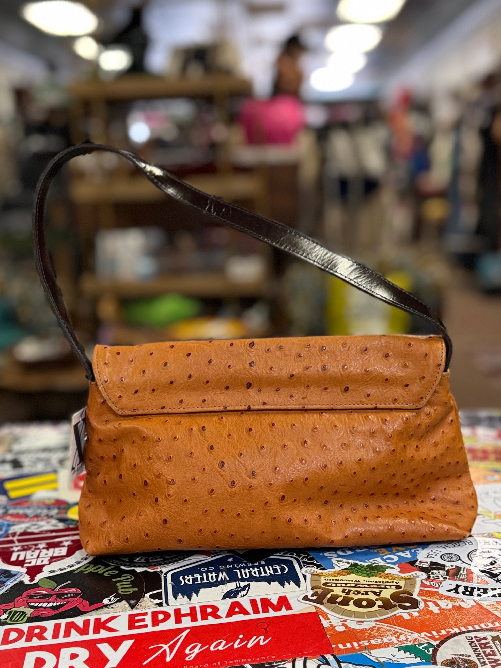 Vtg Maxx NY Ostrich-Embossed Shoulder Bag