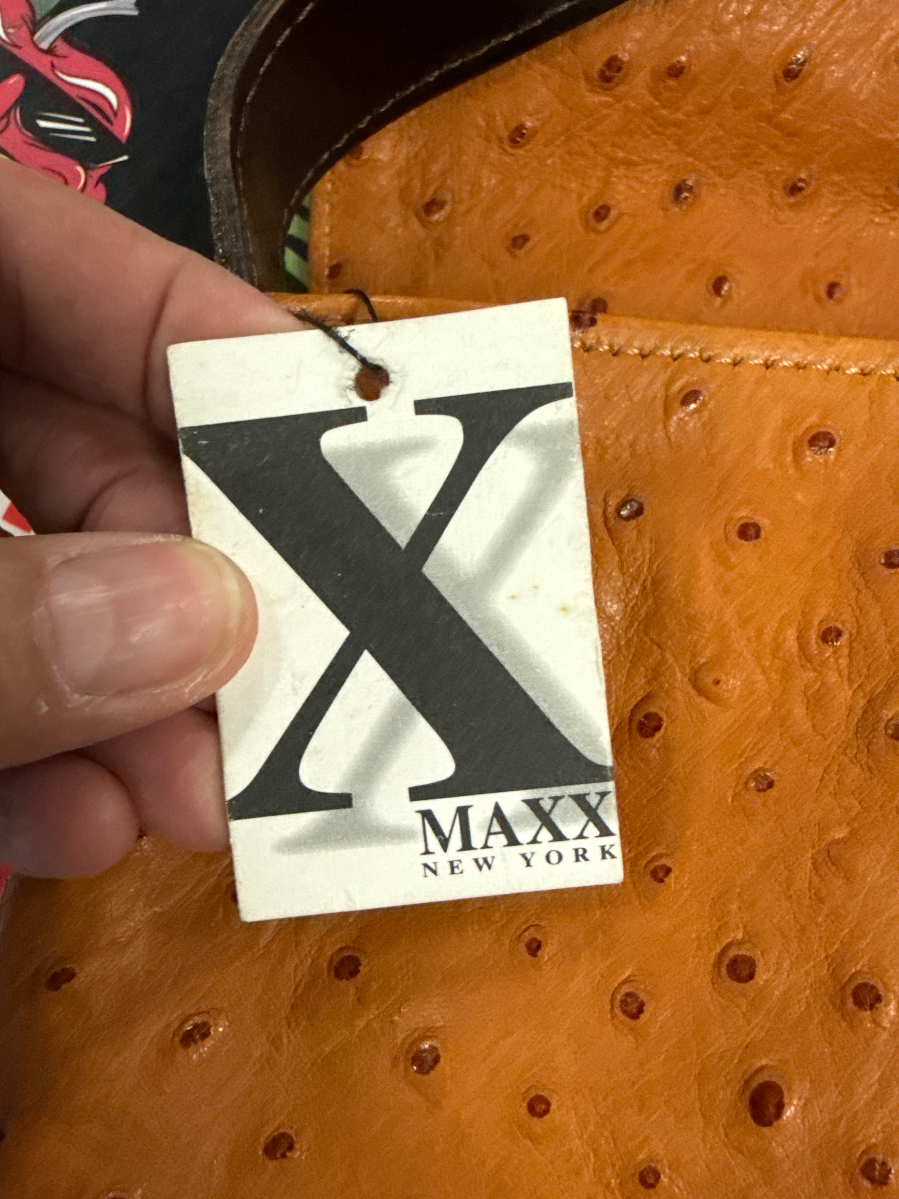 Vtg Maxx NY Ostrich-Embossed Shoulder Bag