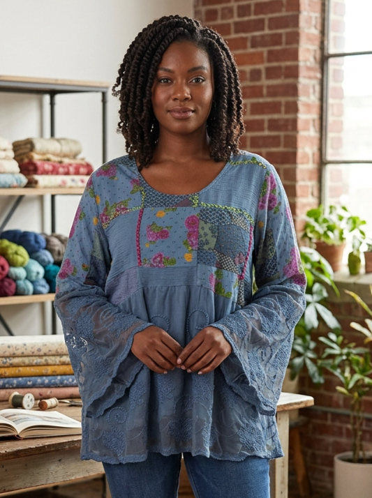 NWT Indigo Thread Patchwork Top (org$65)