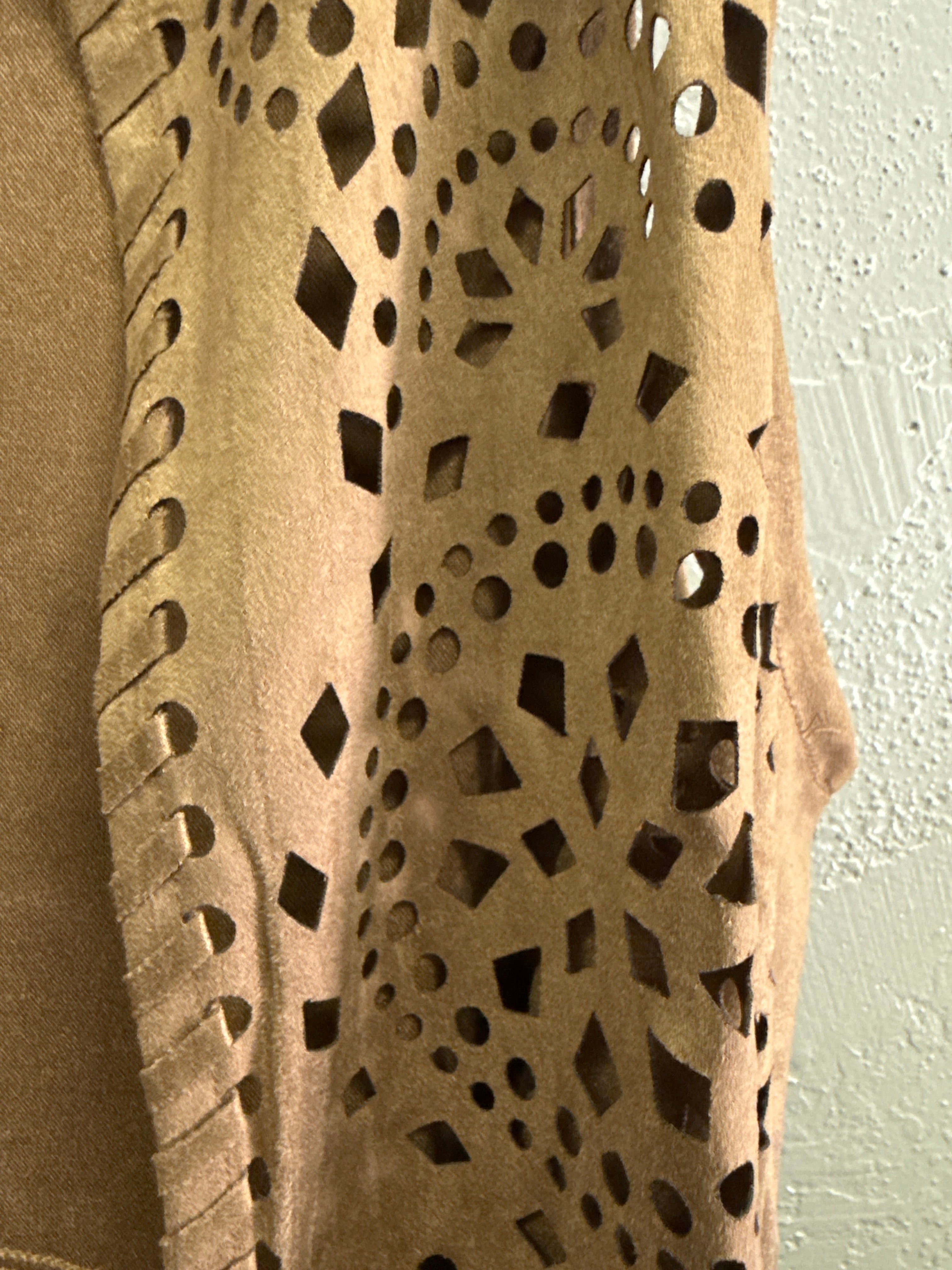 NWOT Indigo Thread Laser-Cut Fringe Vest
