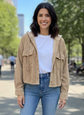 NWOT AE Hooded Crop Corduroy Shacket