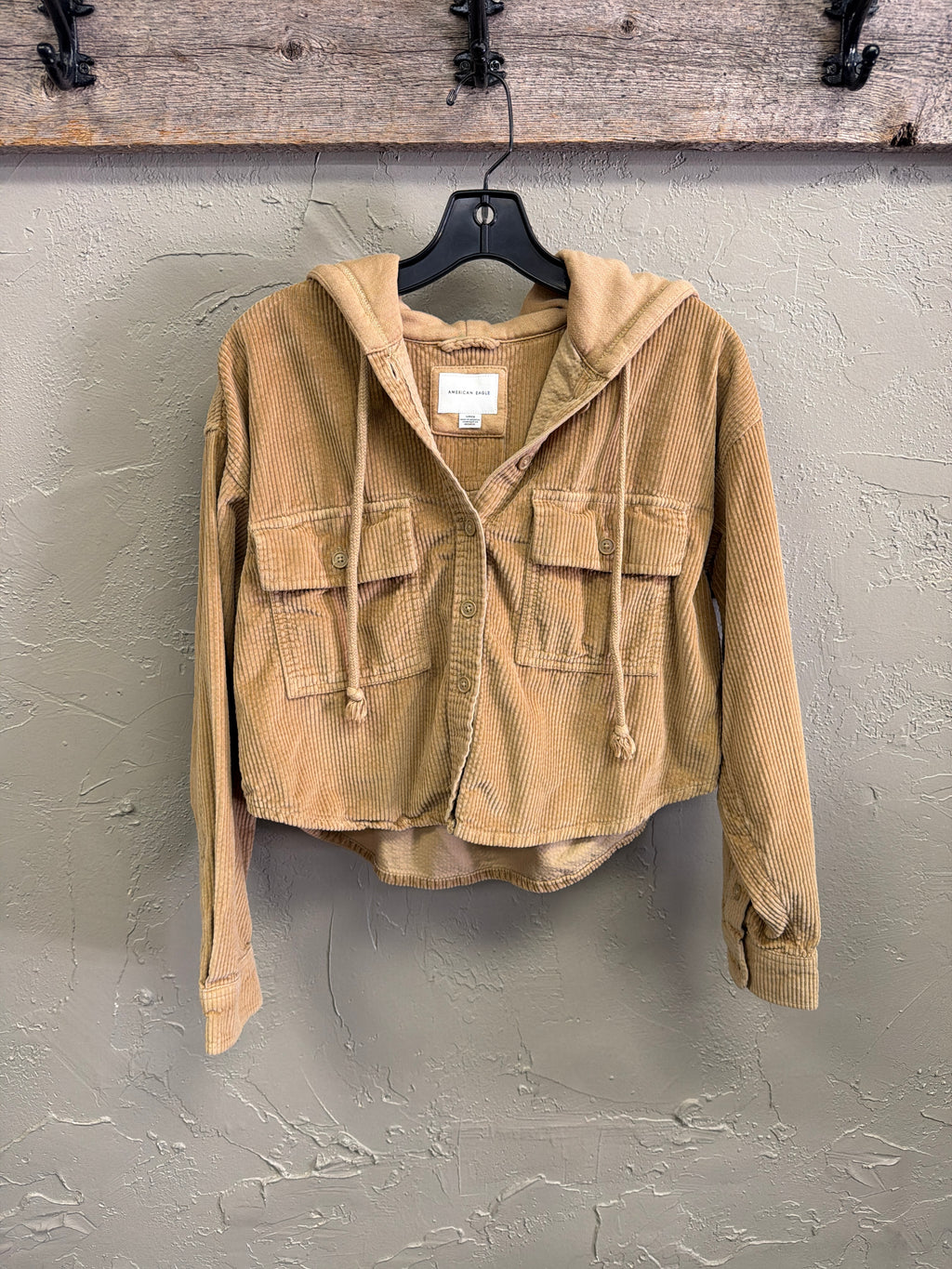 NWOT AE Hooded Crop Corduroy Shacket