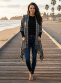 NWOT Indigo Thread Plaid Fringe Cardi