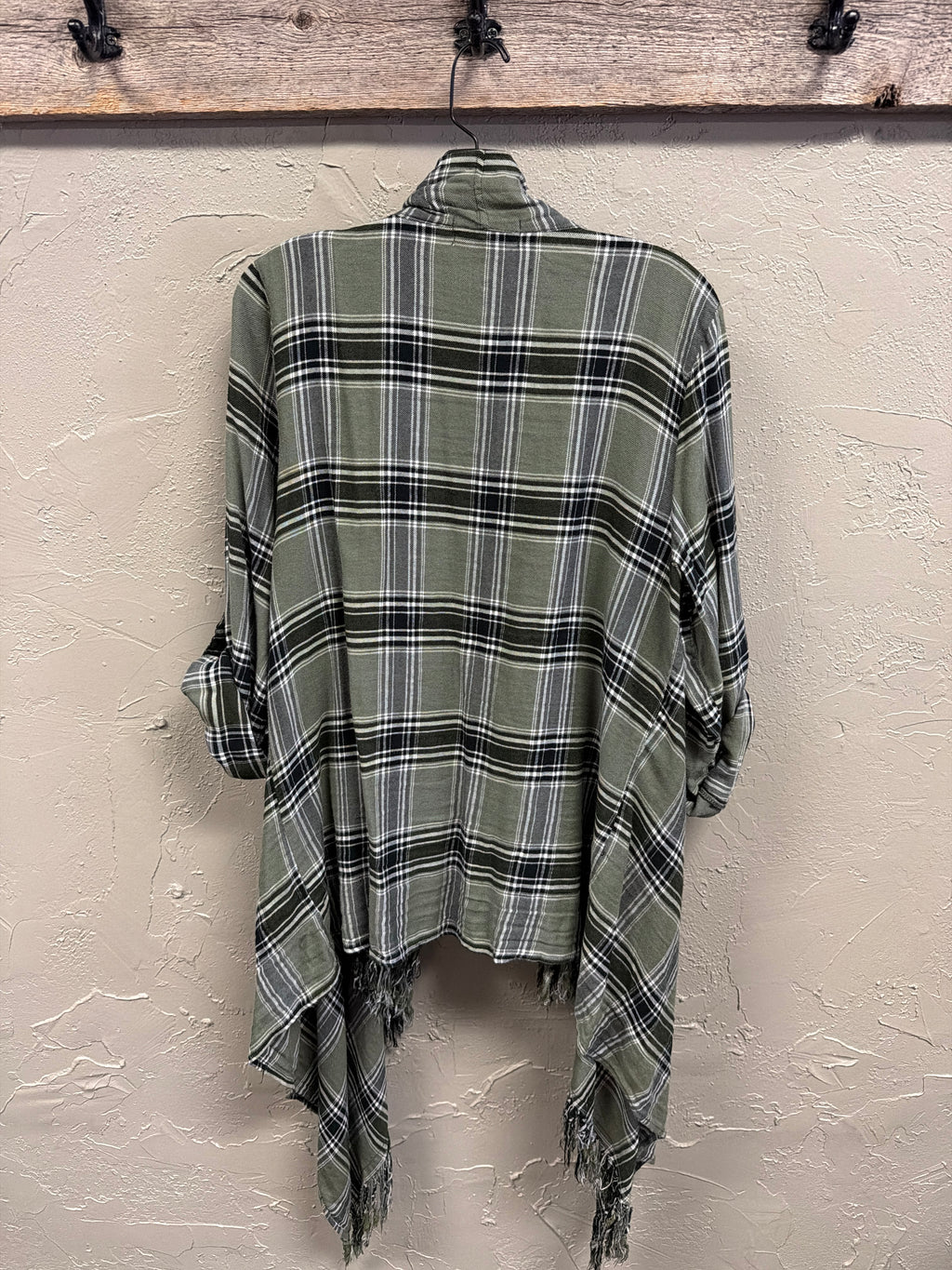 NWOT Indigo Thread Plaid Fringe Cardi