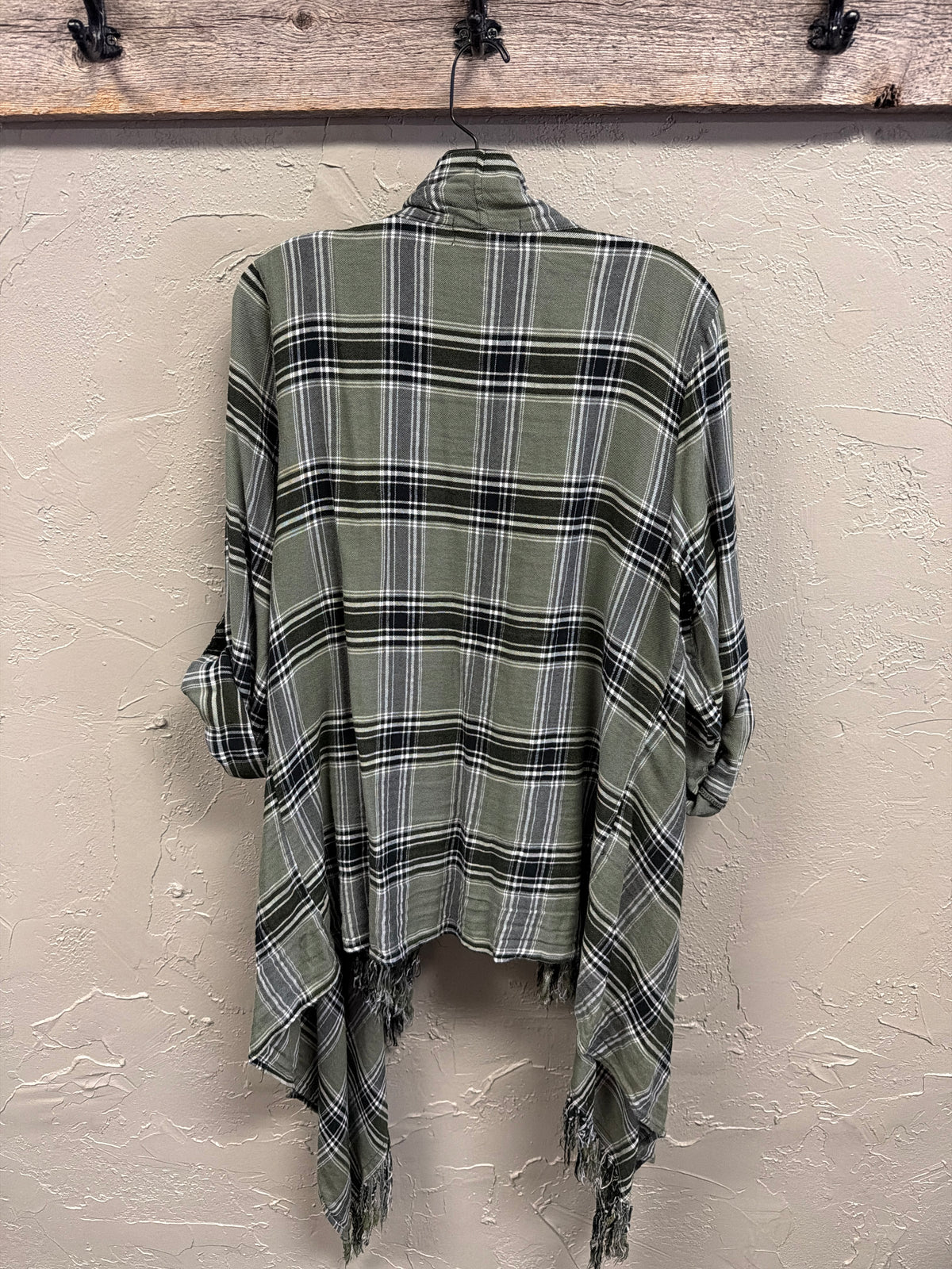 NWOT Indigo Thread Plaid Fringe Cardi