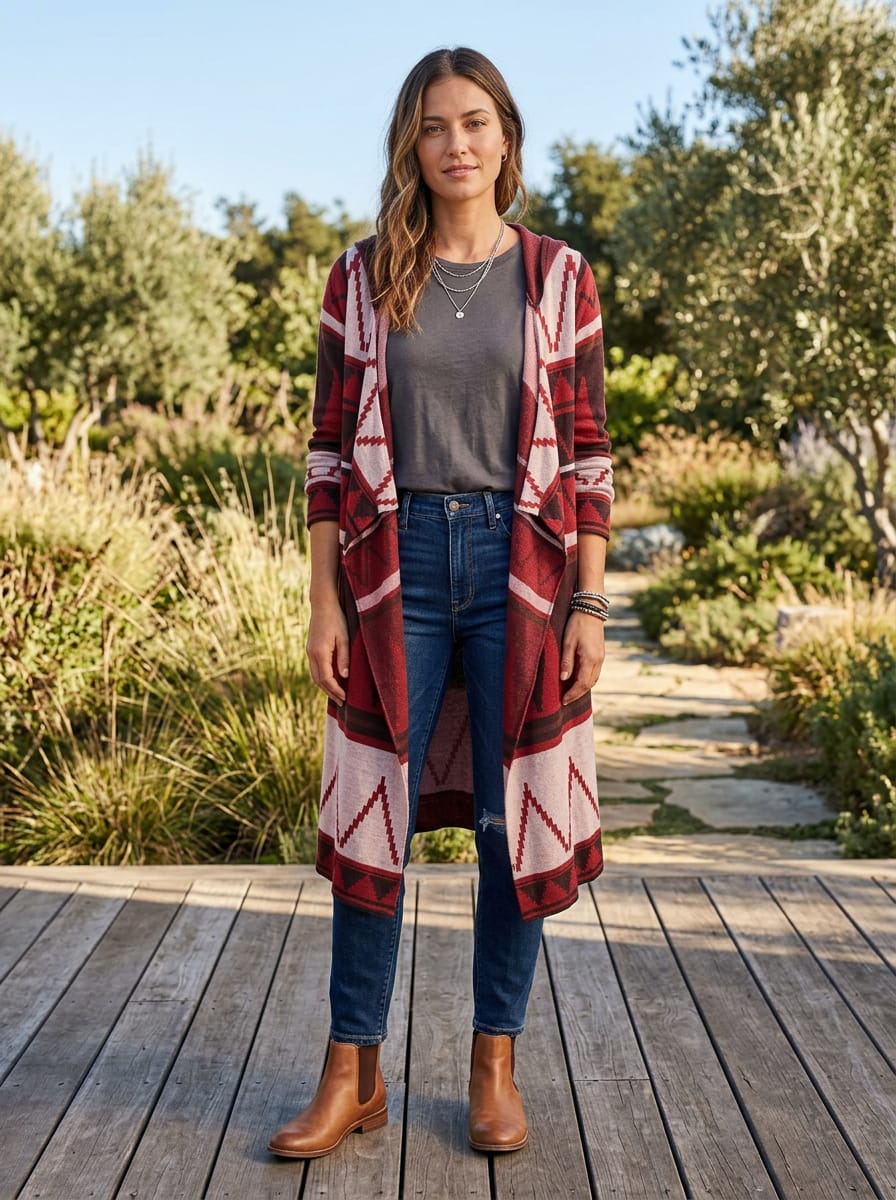 NWT One World Aztec Hooded Cardi ($65)