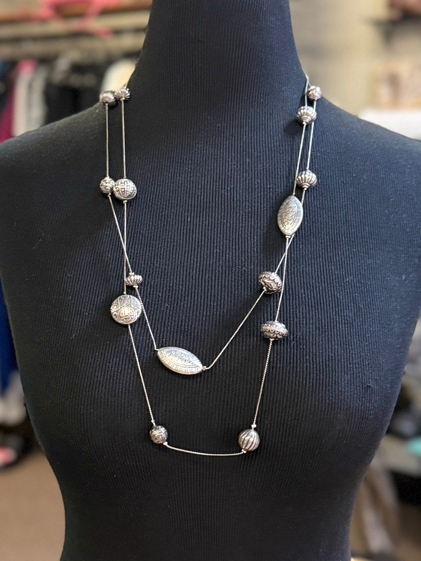 Silvertone Beaded Station Necklace