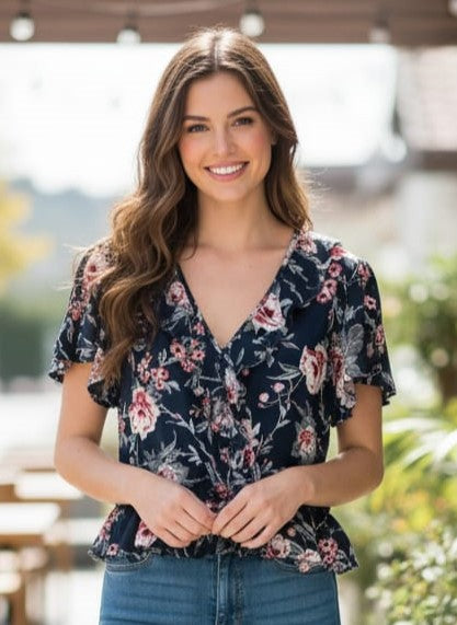 NWT Band of Gypsies Floral Ruffle Blouse