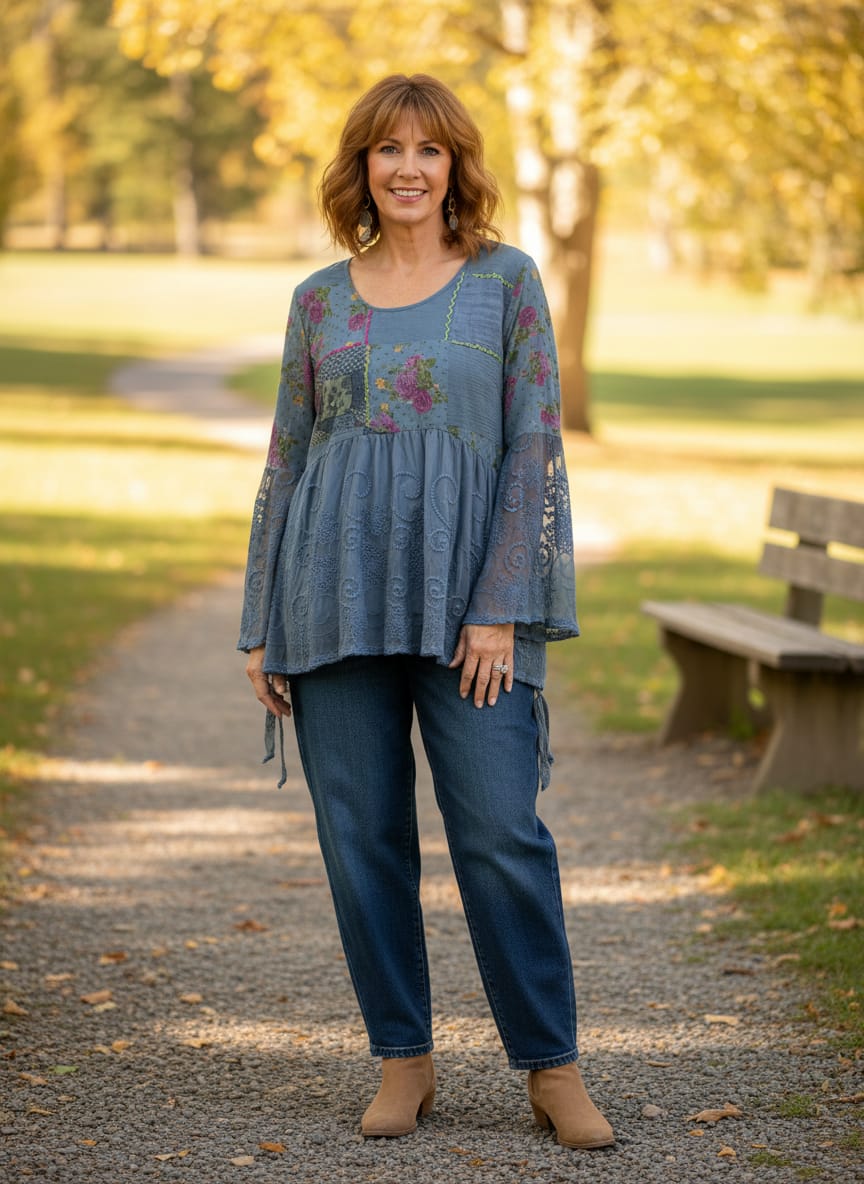NWOT Indigo Thread Patchwork Top (org$52)