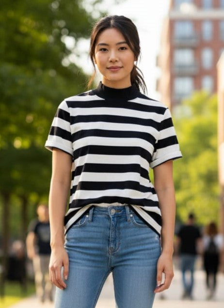NWT Bohme Striped Mock-Neck Tee (org$35)